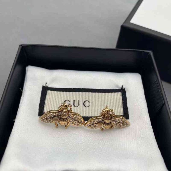 

the new 74% off family gujia new personalized bee inlaid diamond net red same s925 silver needle earringsex5j, Golden