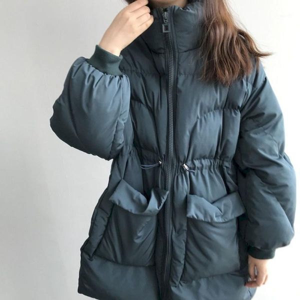 

2021 new coat women jacket parka solid casual outwear fashion oversized pocket elegant warm thick women winter jacket coat parka1, Black