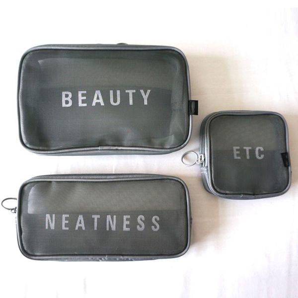 

3pcs/set mesh breathable makeup bag travel transparent storage toiletry pouch underwear letter print cosmetic letters random