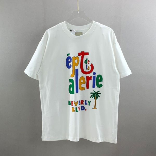 22SS Sommer USA Mode Bunte Buchstaben Drucken T-shirt Männer Frauen Kokosnussbaum T-stück Straße Casual Baumwolle T-shirt