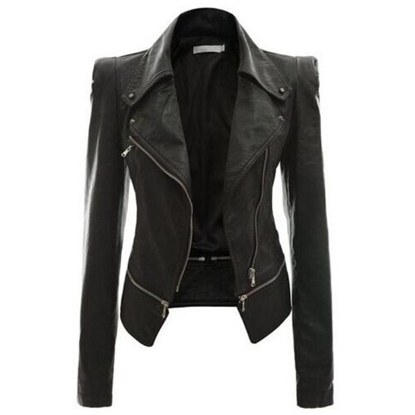 

leather jacket women autumn winter new design locomotive coat long sleeve lapel collar slim zipper fashion jacket, Black;brown