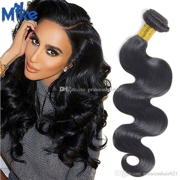 

mikehair brazilian hair extension 1 piece body wave human hair weave 8 to 30inch 100g peruvian indian malaysian hair bundles for women, Black