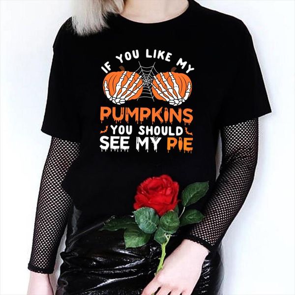 

if you like my pumpkins printing halloween t shirts women summer graphic t shirts streetwear gothic harajuku clothes female, White