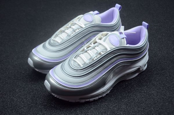

genuine max97 women's running shoes, gray silver and purple women's casual sports shoelace shoe box full size shipping 36--45