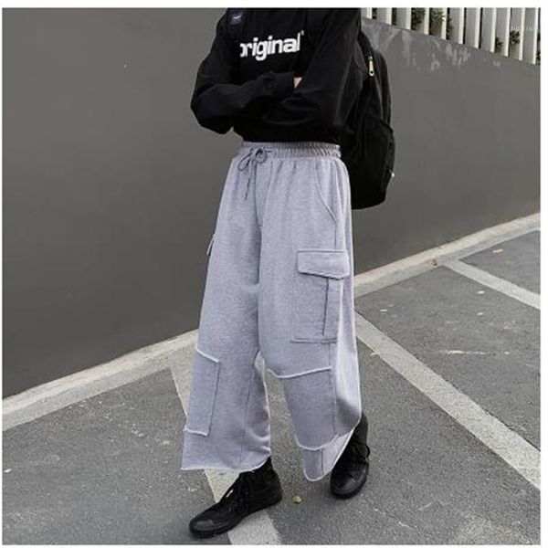 

men's pants spring and fall casual wide leg pants men's cargo elastic waist hip hop track yamamoto style1, Black