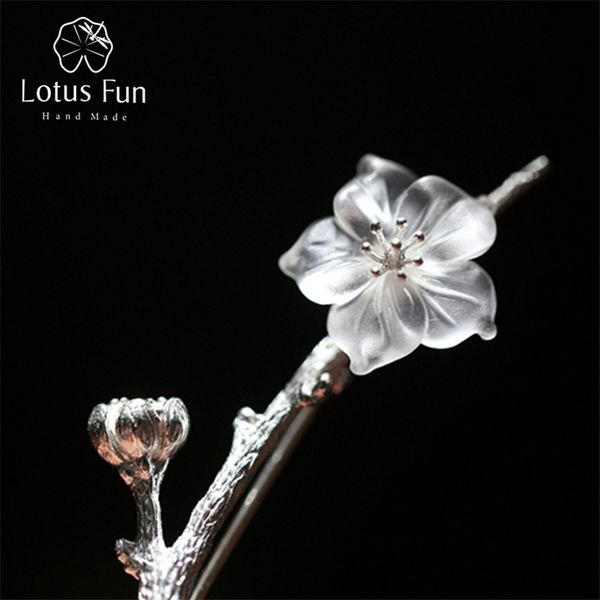 

lotus fun real 925 sterling silver natural quartz handmade fine jewelry flower in the rain design brooches pin broche for women 201009, Gray