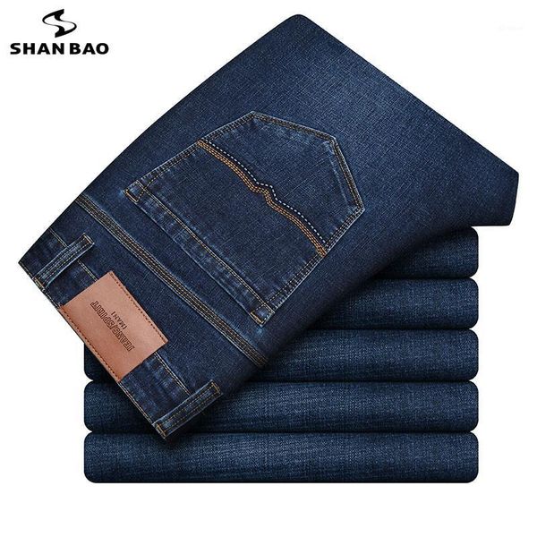 

shanbao men's business casual slim straight cotton elastic denim jeans 2020 autumn new brand clothing jeans 56021, Blue