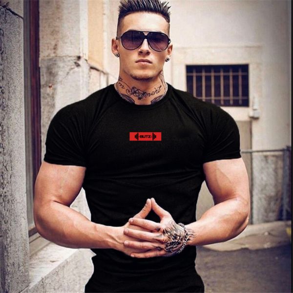 

2019 brand men t shirt bodybuilding fitness mens leisure gyms singlets cotton short sleeve tight fashion tshirt, White;black