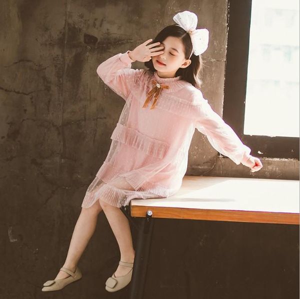 

girls princess dresses 2020 new arrival summer fall long sleeve dots ball gown bow lace children's skirt1, Red;yellow