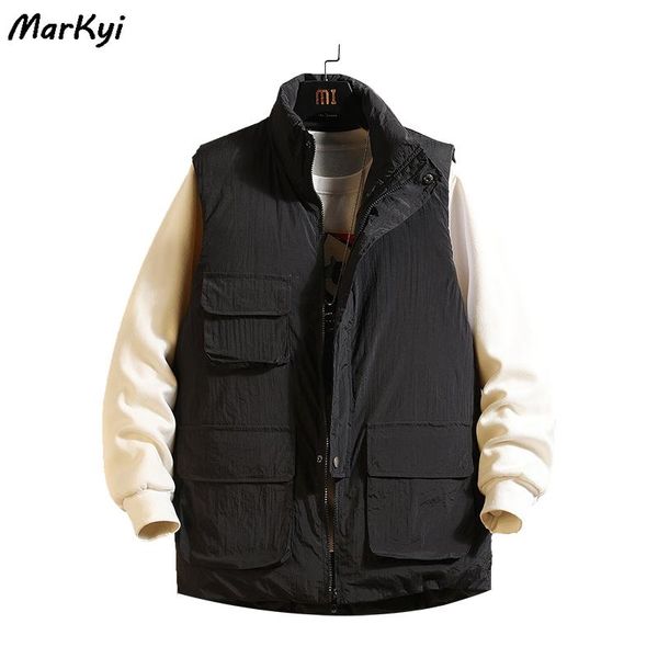 

men's down & parkas markyi 2021 winter mens parka vest waistcoat pocket plus size 5xl sleeveless warm jacket for men, Black