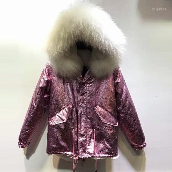 

women's fur & faux shiny purple girls parka white lined artificial warm coat for ladies1, Black