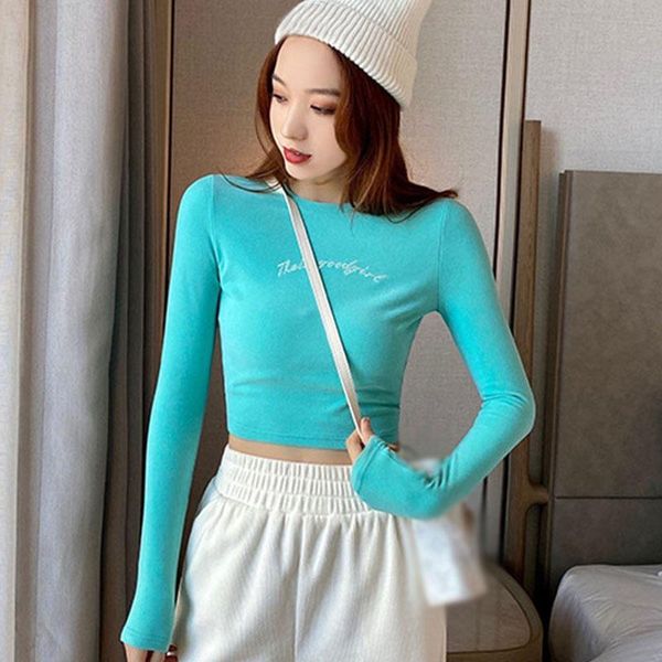 

women's t-shirt temperament slim and thin long-sleeved female letter printing all-match bottoming short, White