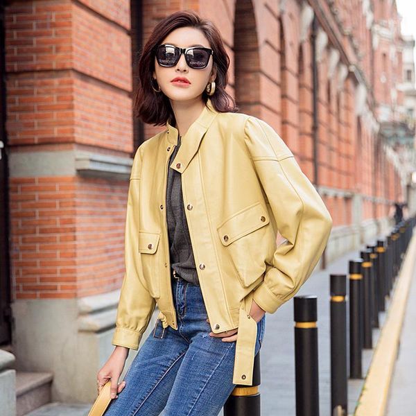 

genuine leather jacket women yellow real sheepskin coat female korean clothes coats and jackets women 2021 wpy24511, Black