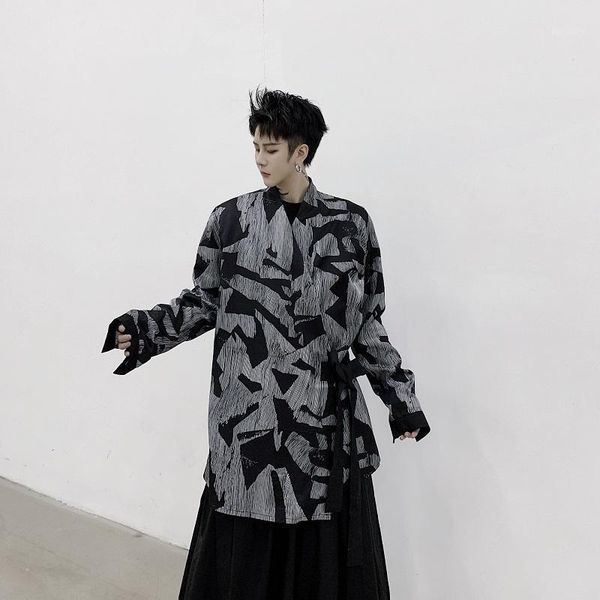 

new male pattern print vintage streetwear shirt men japan style long sleeve casual kimono shirt cardigan coat1, White;black