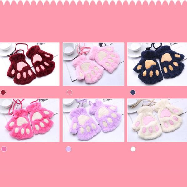 

five fingers gloves 1pair fashion women cute plus sweet girl velvet thickening half-finger flip winter keep hands warm soft mitterns, Blue;gray