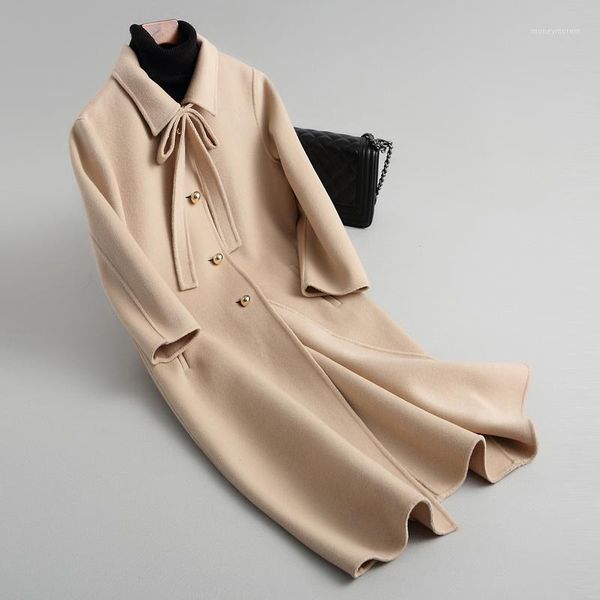 

women's wool & blends spring autumn long coat women clothes 2021 korean vintage woolen jacket coats and jackets abrigo mujer xm12004 zt, Black