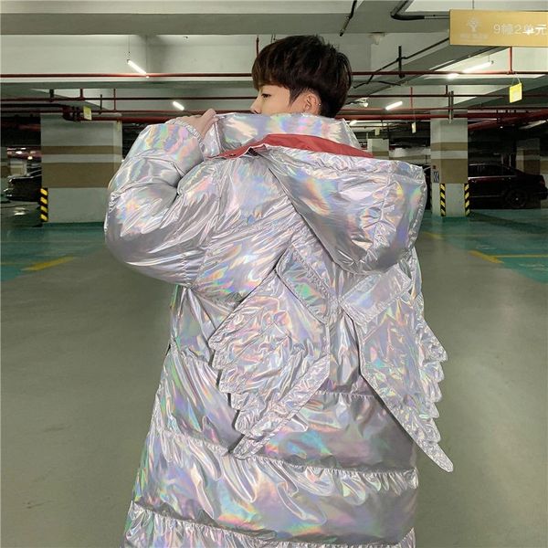

2021 thick style down padded men's jacket in the winter's fashionable brightly colored laser light face wash-couples blazers kz8p, Black