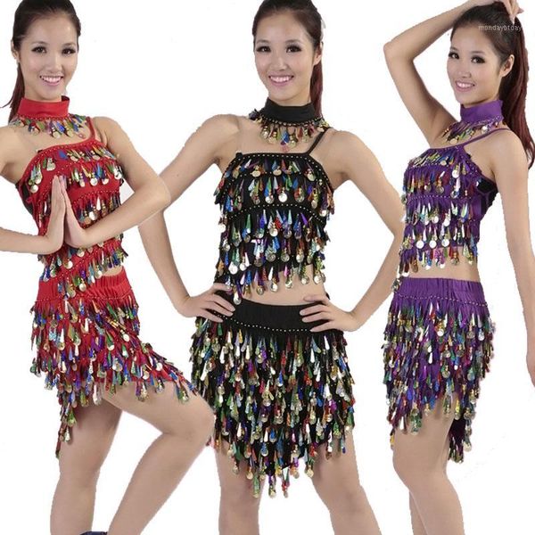 

quality belly dance costume set bellydance pratice clothes set gauze pants color block 7 color necklace&dress1, Black;red