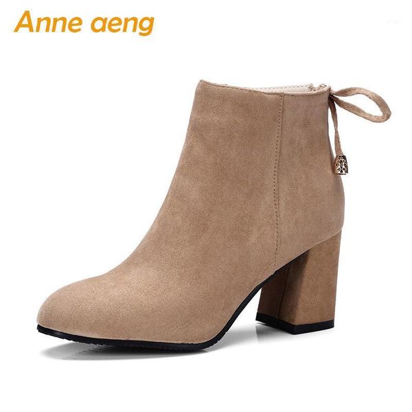 

2021 new autumn winter women boots ankle high heels zip ladies warm snow boots apricot winter women shoes big size 33-461, Black