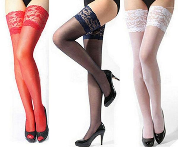 

hirigin fashion women sheer lace stay up thigh high hold-ups stocking pantyhose1, Black;white