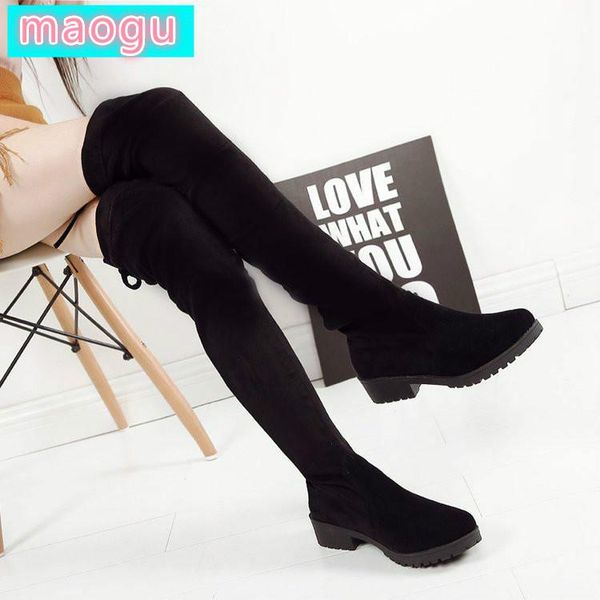 

2020 women's boots autumn and winter new over the knee boots sleek minimalist comfort plus cotton flat flock fashion boot, Black