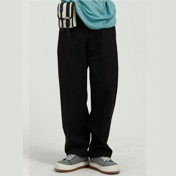 

new men streetwear hip hop vintage loose suit pants man casual solid color straight suit trousers1, Black