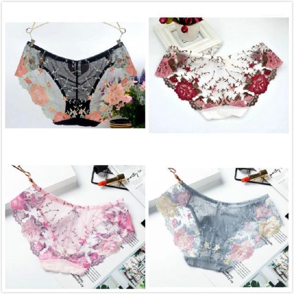 

women's panties fashion lace briefs floral embroidery for women female underwear ultra-thin transparent lingerie intimate briefs1, Black;pink