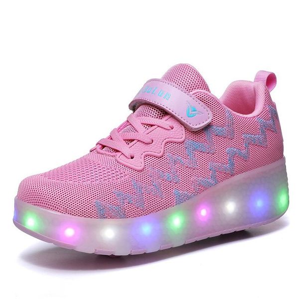 

athletic & outdoor kids led roller sports shoes glowing luminous light up usb sneakers with double wheels rollers skate for boy girls, Black