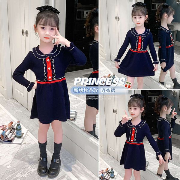 

children's girl's drs new knitted 2020 sweater little girl foreign princs fashionable autumn winter, Blue
