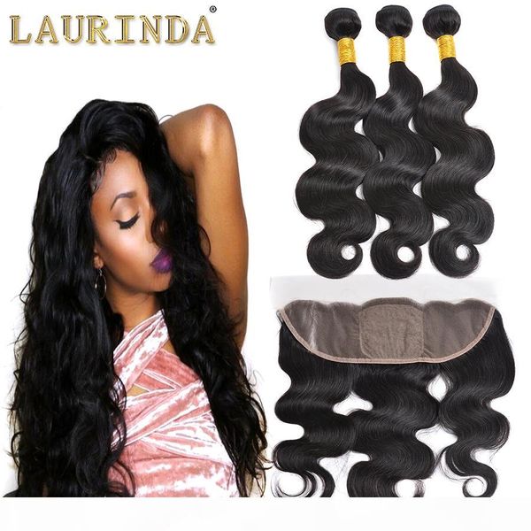 

lace closure with 3 bundles brazilian human hair weaves malaysian indian peruvian body wavevirgin hair grade 8a brazillian hair 13*4 clo, Black;brown