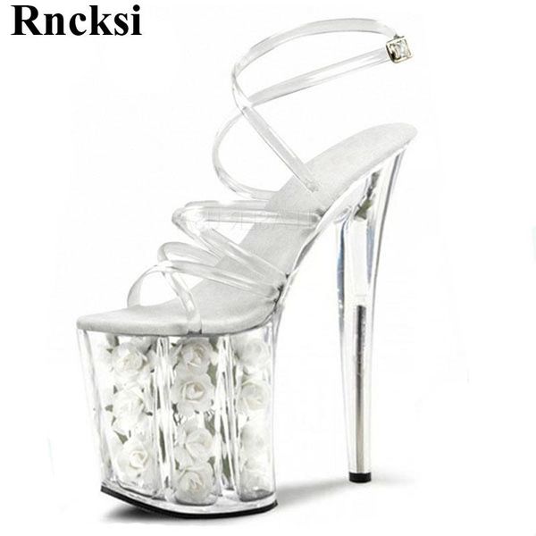 

rncksi 8 inch clear platform sandals white flowers for wedding shoes fashion 20cm transparent dress high heels shoes, Black