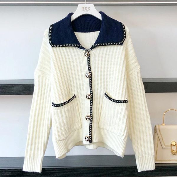

women's knits & tees korean lady elegant knitted sweater chic autumn winter cardigans fashion single breasted knitwear cardigan coat wo, White