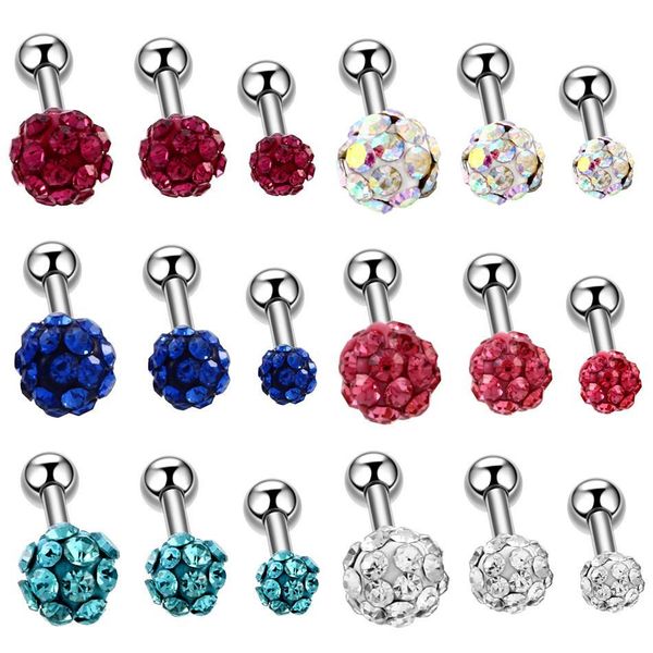 

3pcs/lot stainless steel helix piercing barbell women crystal zircon ear cartilage bar tragus helix stud earrings body jewelry q bbyobo, Silver