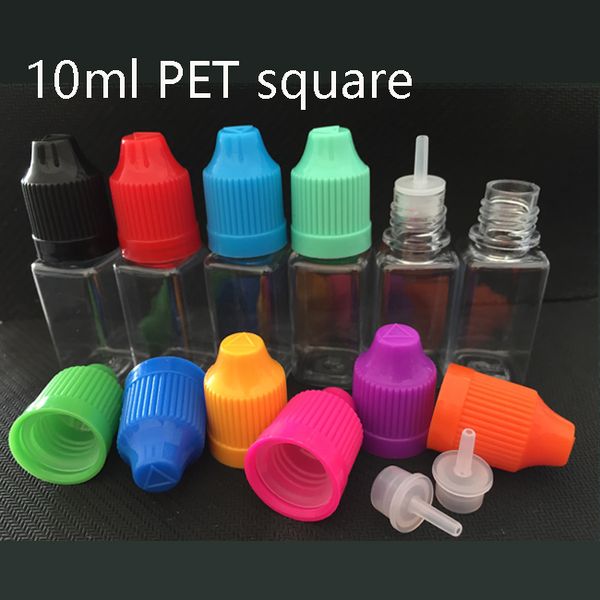 10 ml PET leere Kunststoff-Nadelflasche, quadratisch, für Öl, Saft, Flüssigkeit, Tropfflaschen, Glasbehälter mit kindersicherem Verschluss