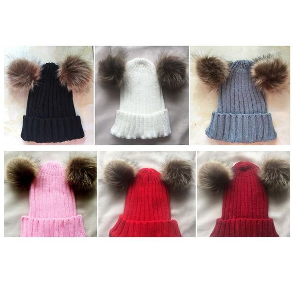 

fashion parent-child caps cute infant baby pompon winter hat double fur ball hat mother kids warm knitted hat newborn be qylxhc, Yellow