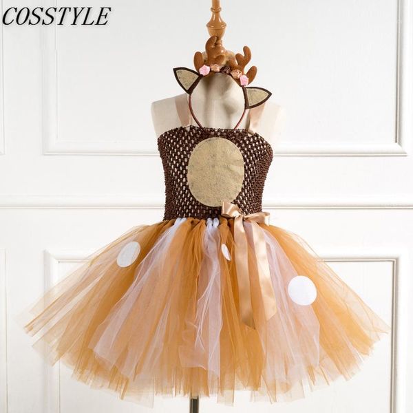 

2-12y girls deer tutu dress with headband halloween costume for kids girls birthday party dress children cosplay animal costume1, Black;red