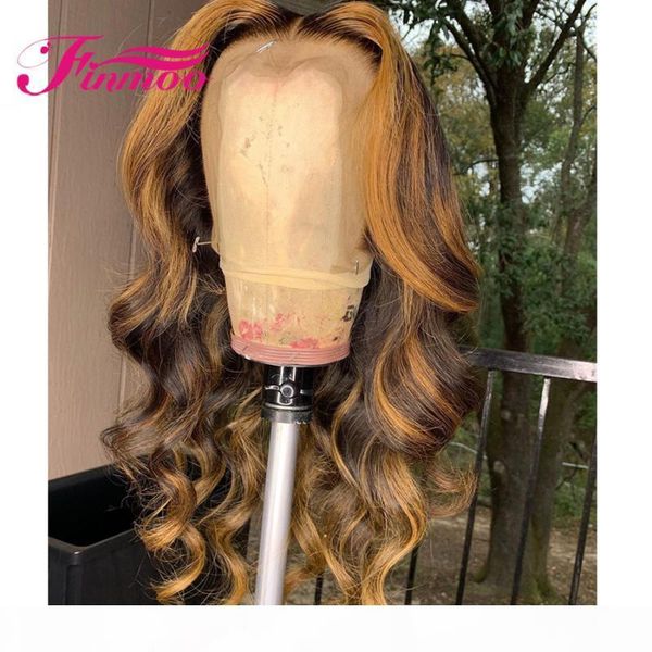 

body wave honey blonde lace front human hair wigs highlight ombre full lace wig preuvian remy 360 frontal wig pre plucked, Black;brown