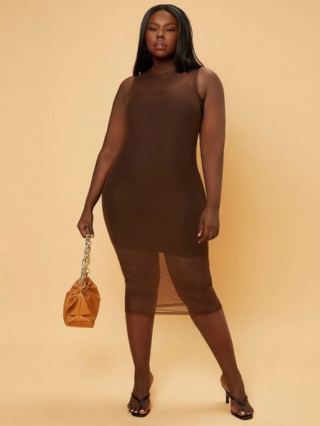 

sxy plus mesh bodycon dress without cami dress s3t2#, Black