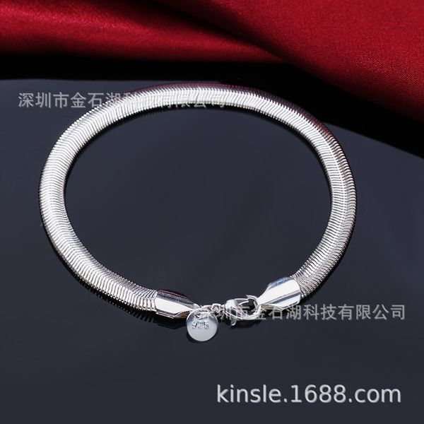 

6mm popular foreign jewelry soft silver flat snake bone necklace