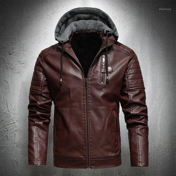 

mens leather jacket slim fit motorcycle pu leather coat detachable hooded vintage style fashion clothing men outwear coat 20211, Black