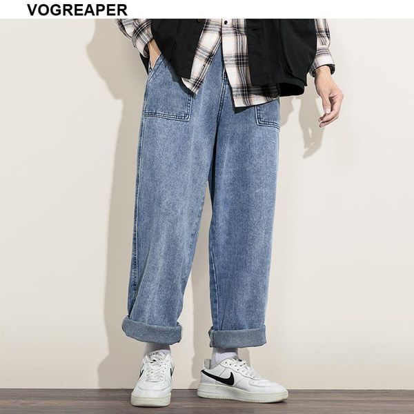 

men's jeans blue black cotton mens streetwear fashion loose denim pants stright casual simple design bottoms 4xl 5xl