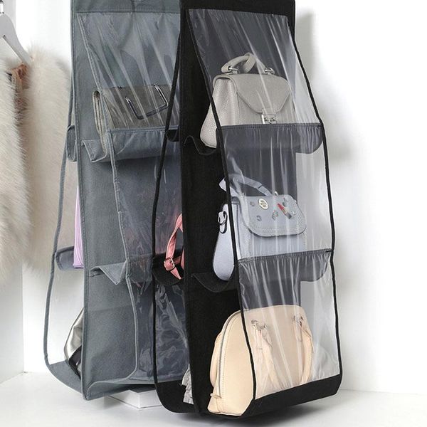 

storage bags 6 pocket hanging handbag organizer for wardrobe closet bedroom dust-proof transparent holder