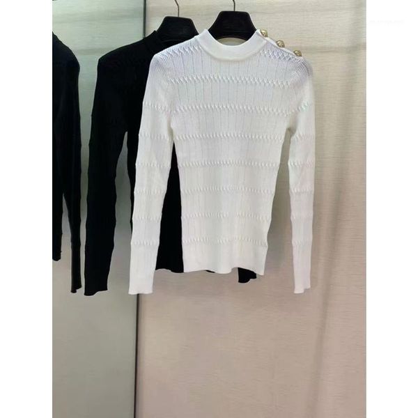 

women's sweaters 9.12 2021 early autumn shoulder button decorate slim o-neck long sleeve knitted women1, White;black