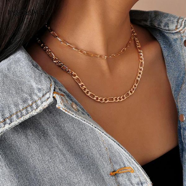 

ingesight.z 2pcs/set gold color curb cuban miami choker necklaces collar steampunk link chain long necklaces women jewelry party, Silver