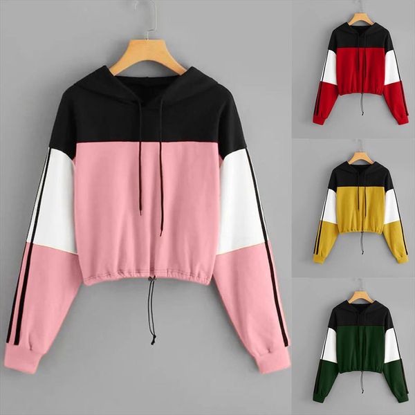 

polerones mujer 2020 harajuku hoodie women long sleeve splcing color sweatshirt pullover moletom feminino hoody, Black