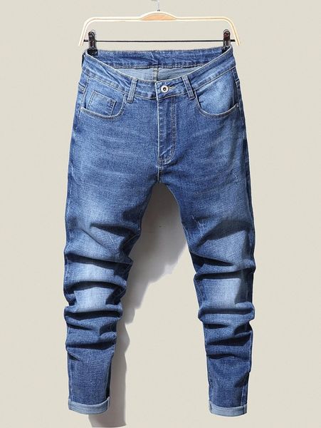 

men washed tapered jeans 91qk#, Blue