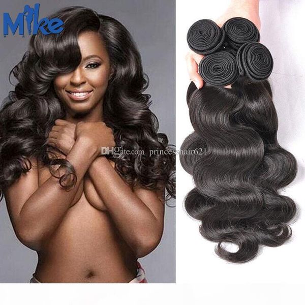 

mikehair peruvian malaysian indian brazilian hair 4 bundles unprocessed body wave human hair weaves double wefted wavy hair extensions, Black