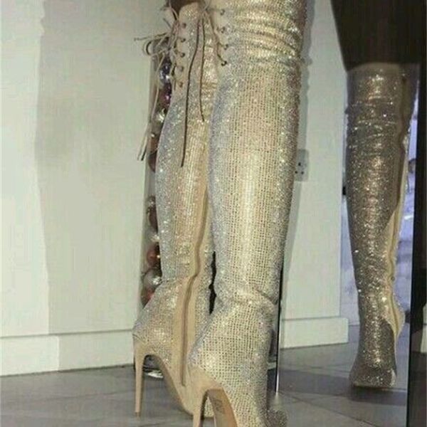 

boots solid ab color diamond pointed thin heel strap fashion long tube high boots s9is, Black