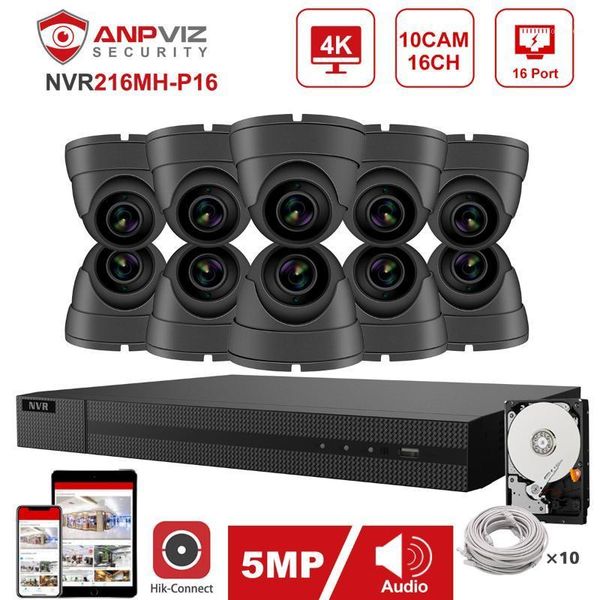 

hikvision oem 16ch 4k nvr kit anpviz 10pcs 5mp poe ip camera system indoor/outdoor ip camera security system kit ip66 30m1