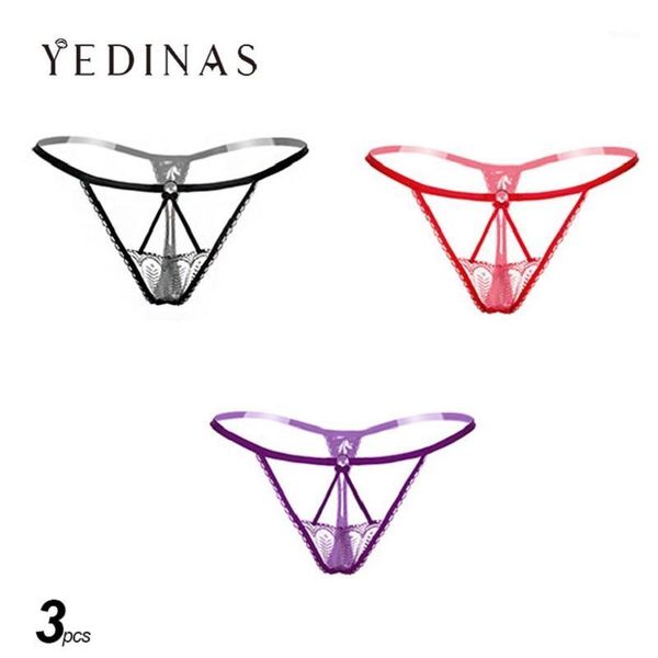 

women's panties yedinas 3pcs/lot thongs and g string hollow out spandex thong briefs underwear women ladies 20211, Black;pink